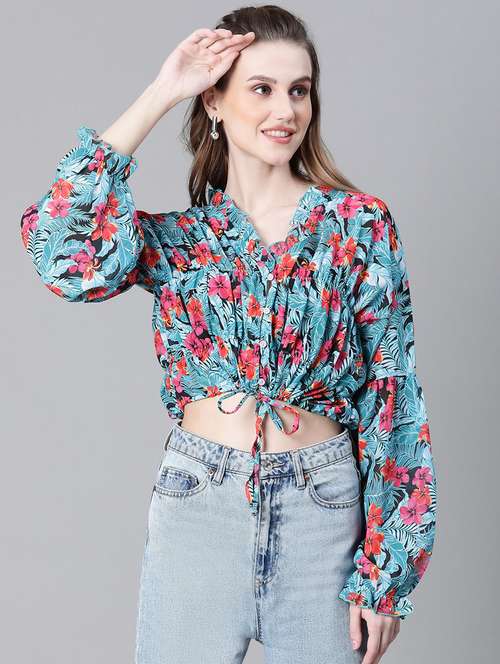 women printed long sleeves crop top - 20592422 -  Standard Image - 0