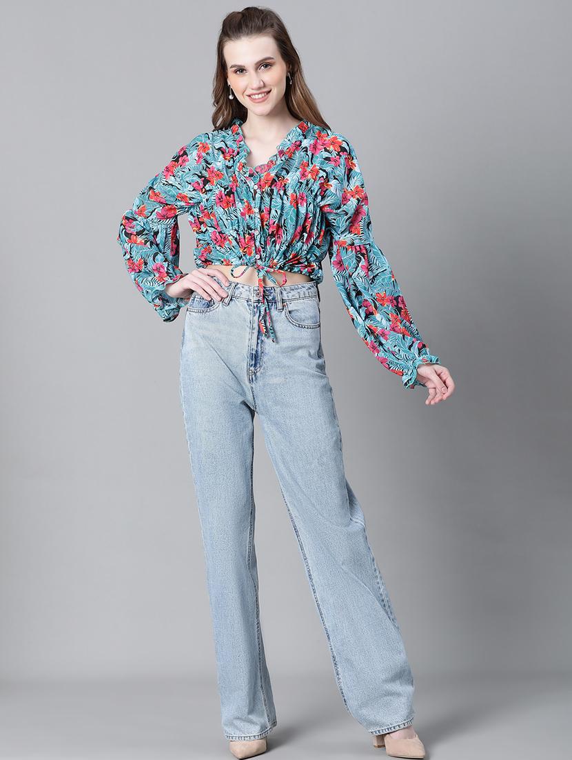 women printed long sleeves crop top - 20592422 - Standard Image - 4