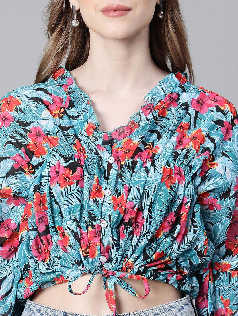 women printed long sleeves crop top - 20592422 - Standard Image - 6