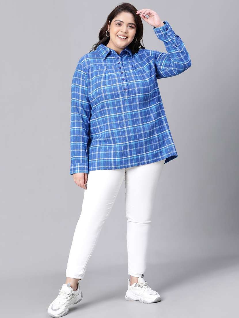 plus size checkered collared straight top - 20592425 -  Standard Image - 4