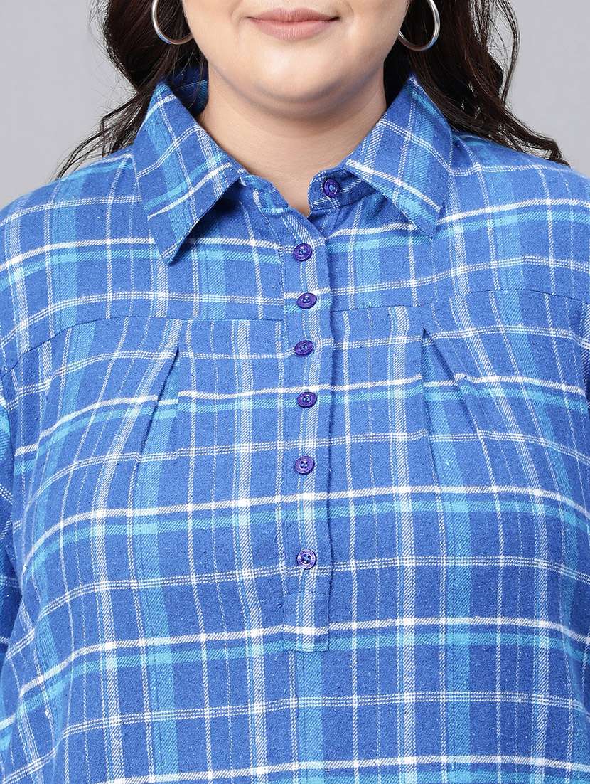 plus size checkered collared straight top - 20592425 -  Standard Image - 6