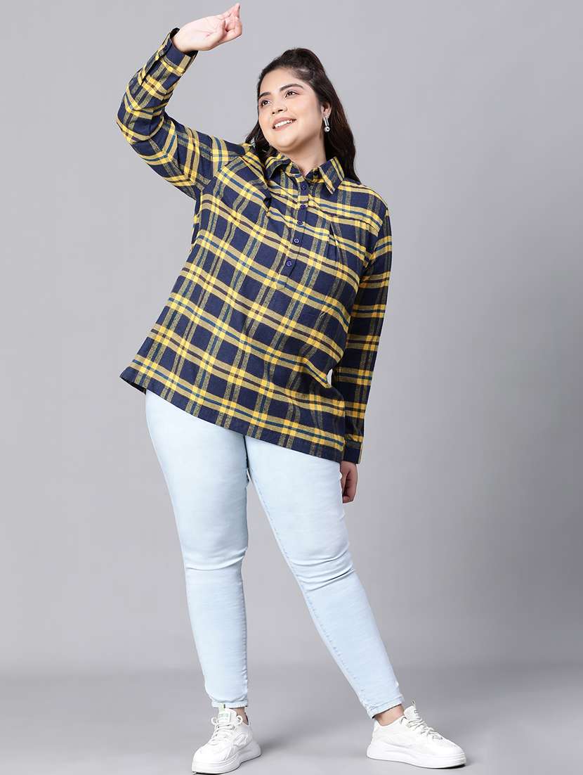 plus size checkered collared straight top - 20592427 -  Standard Image - 4