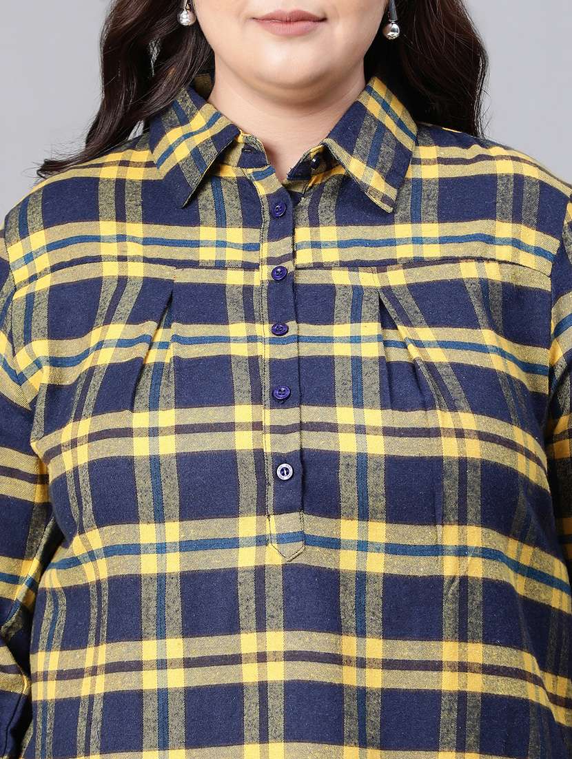 plus size checkered collared straight top - 20592427 -  Standard Image - 6