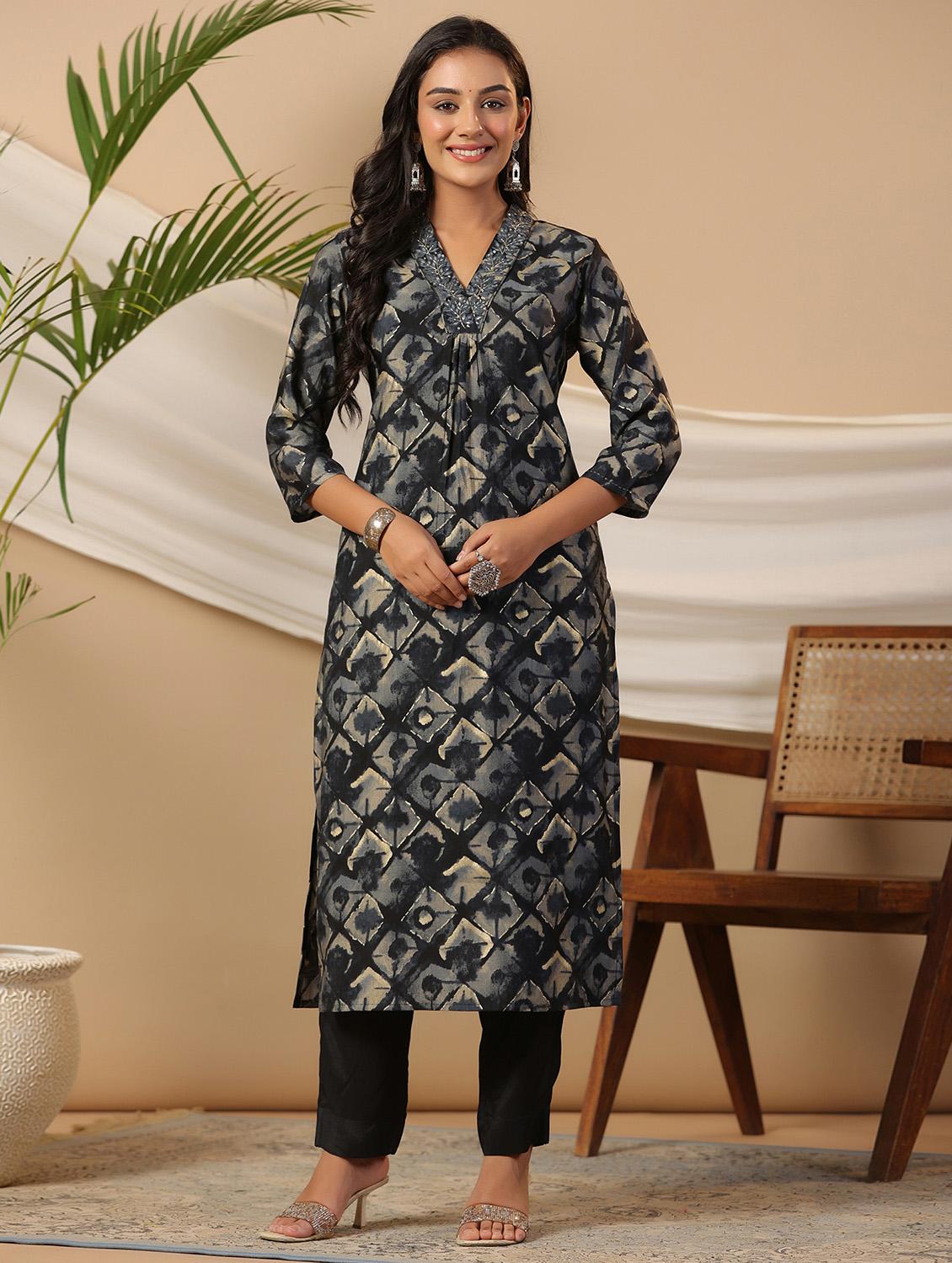 women three quarter sleeve kurta pant with dupatta set - 20592561 - Standard Image - 1