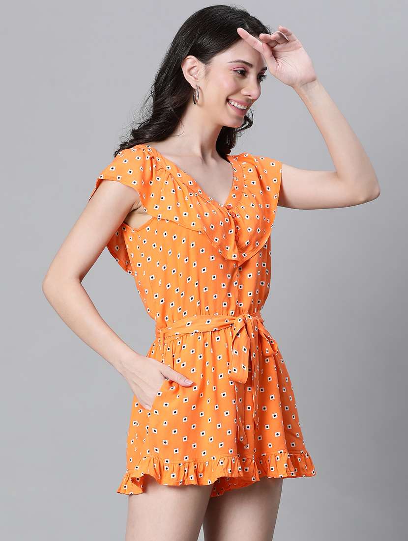 women orange printed detailed romper - 20592626 -  Standard Image - 1