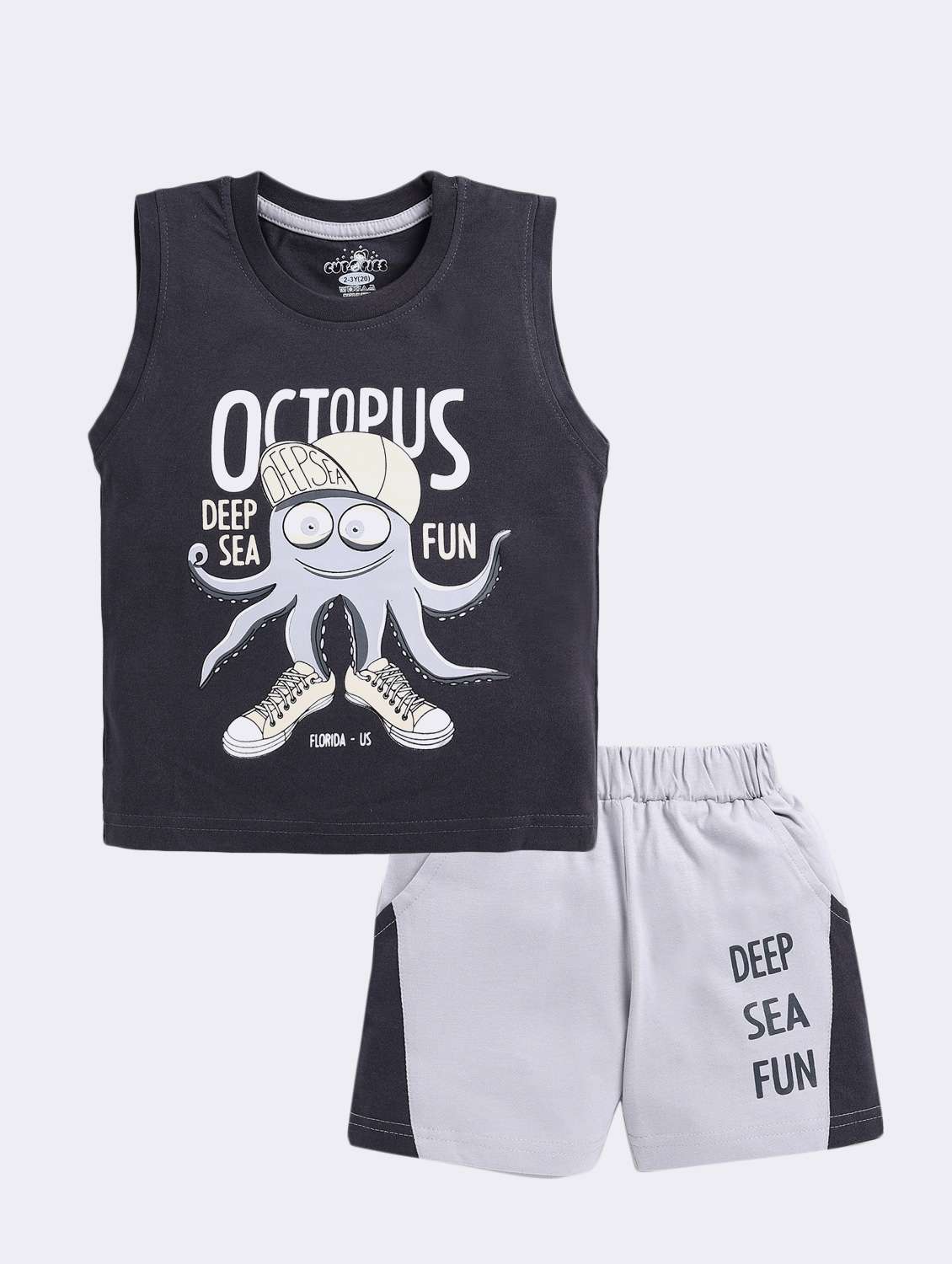 boys light & steel grey printed shorts twin set