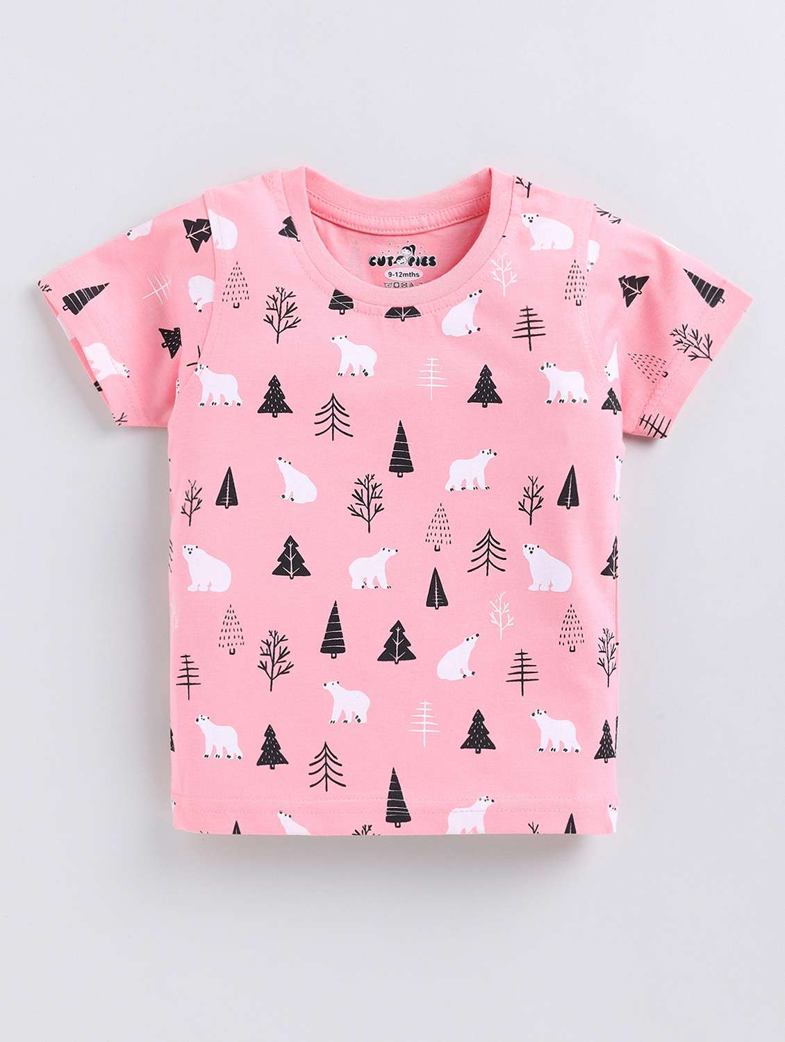 boys pink quirky printed round neck t-shirt