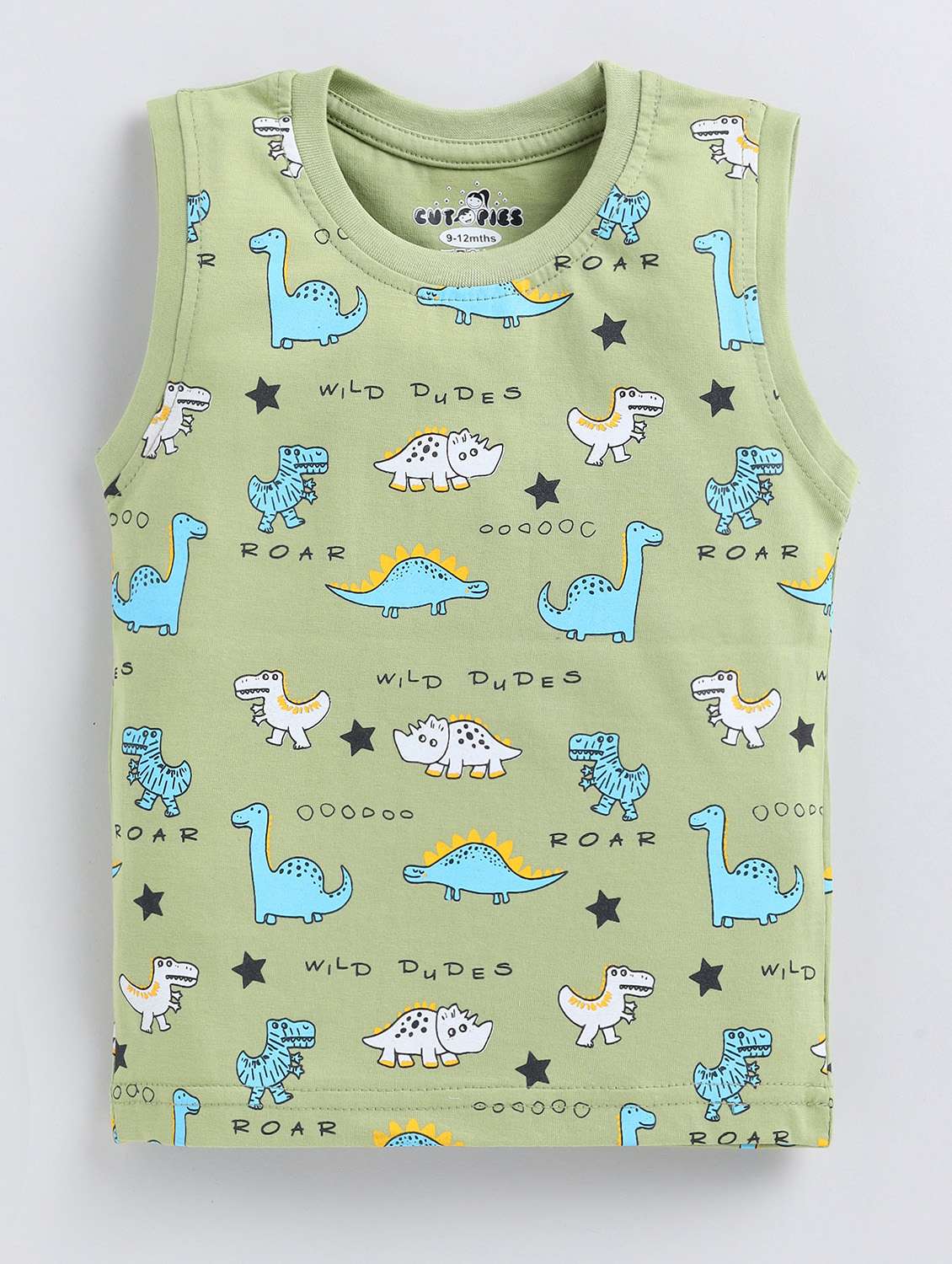 boys green quirky printed round neck t-shirt