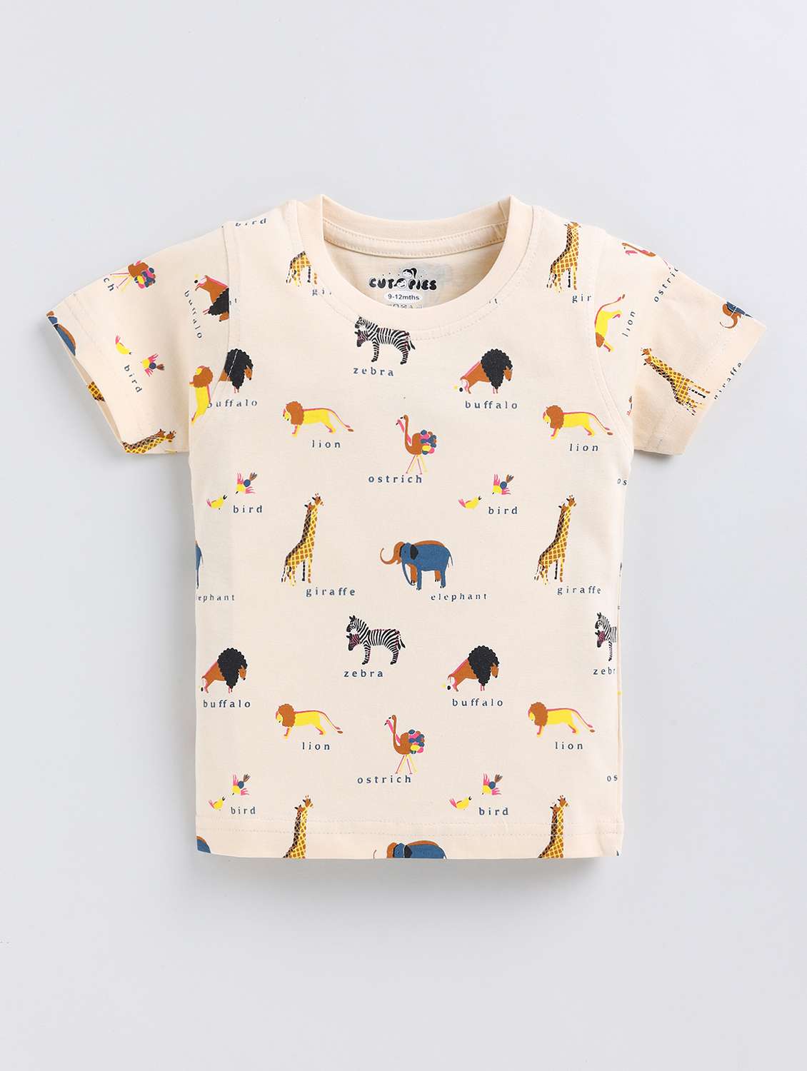 boys beige quirky printed round neck t-shirt