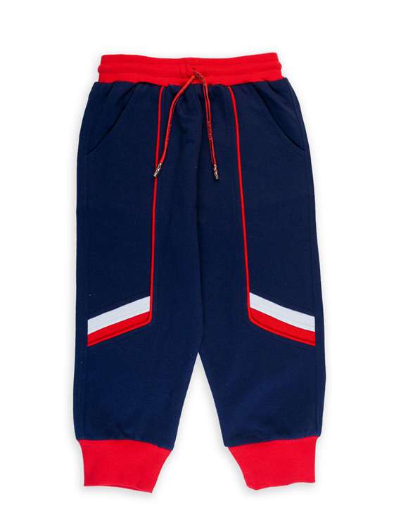 boys navy blue colour block regular jogger