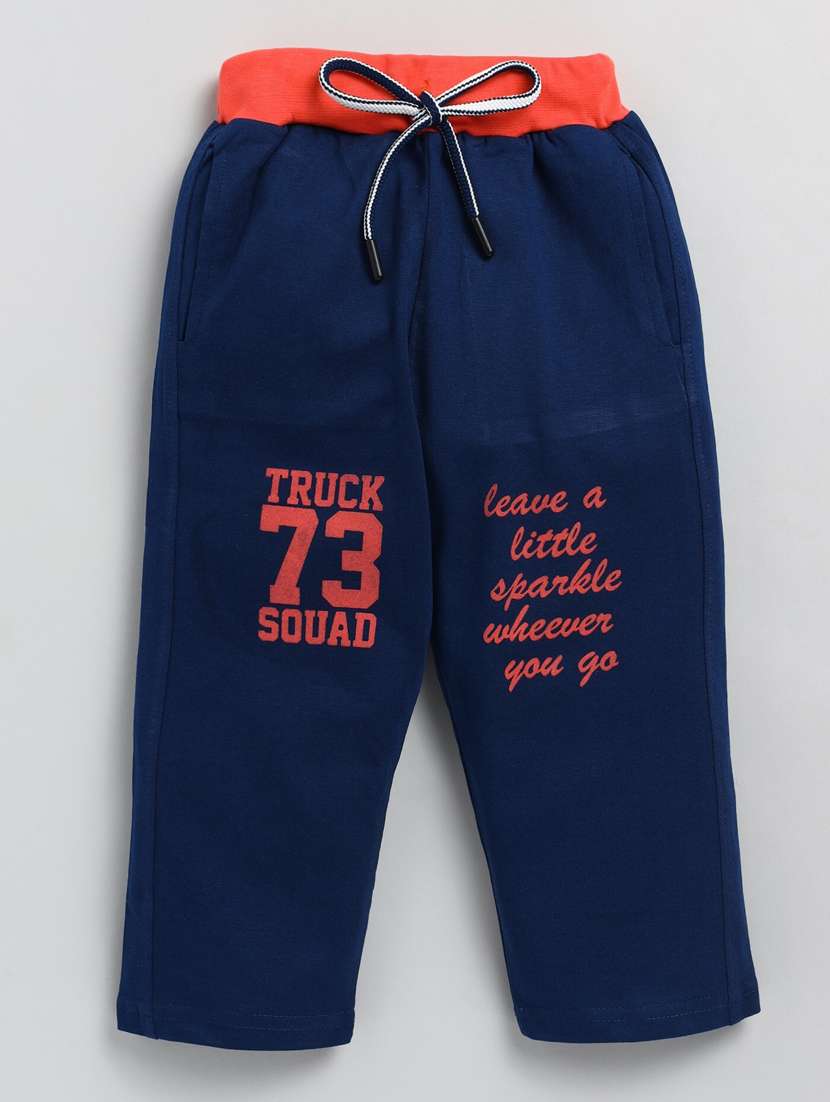 kids navy blue typographic regular track pant
