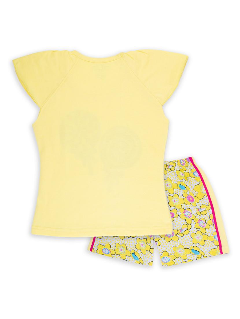 girls round neck graphic regular t-shirt & floral shorts set - 20593358 - Standard Image - 1