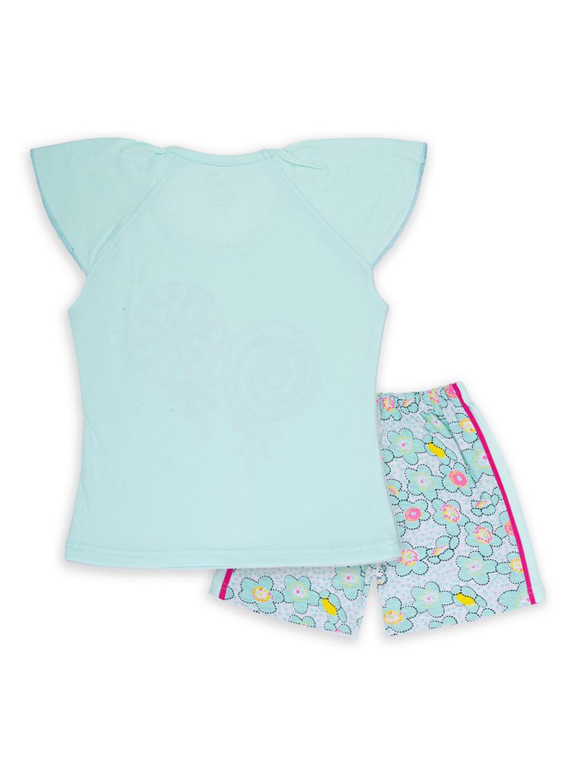 girls round neck graphic regular t-shirt & floral shorts set - 20593359 - Standard Image - 1