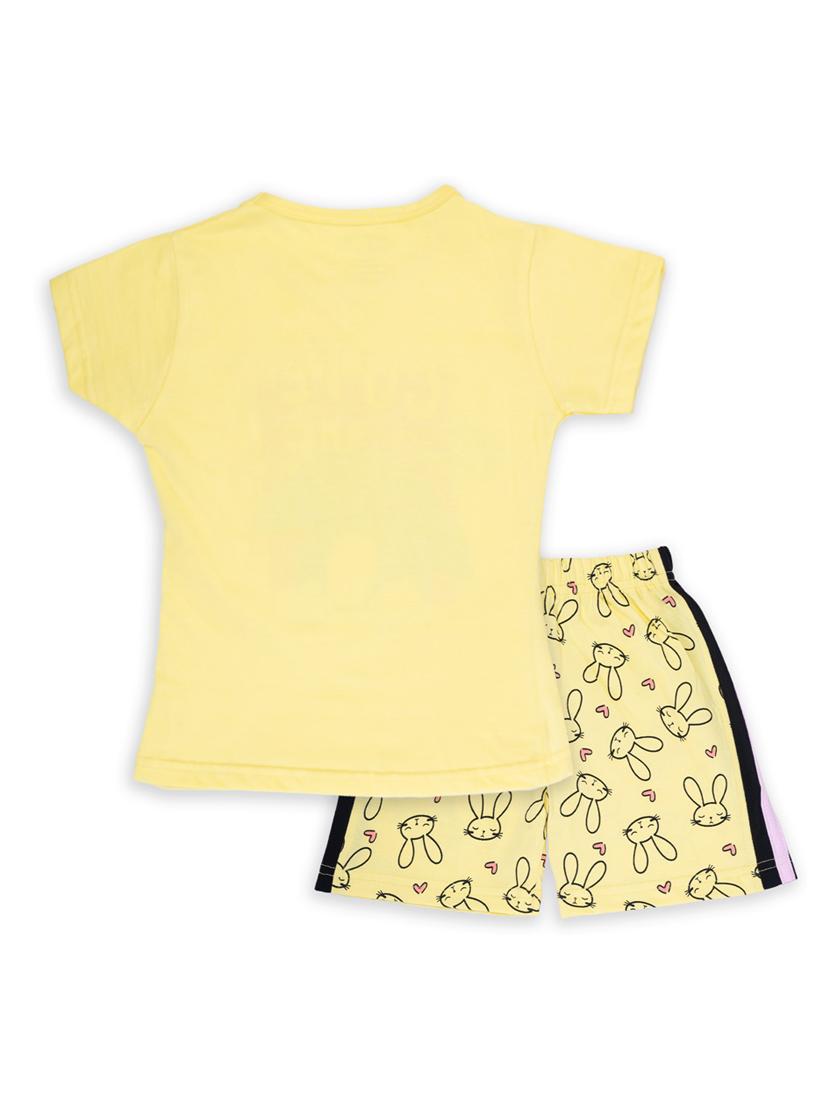 girls round neck graphic regular t-shirt & quirky shorts set - 20593374 - Standard Image - 1