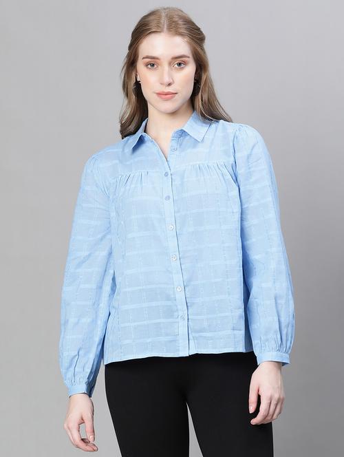 women blue self design casual shirt - 20593436 - Standard Image - 0