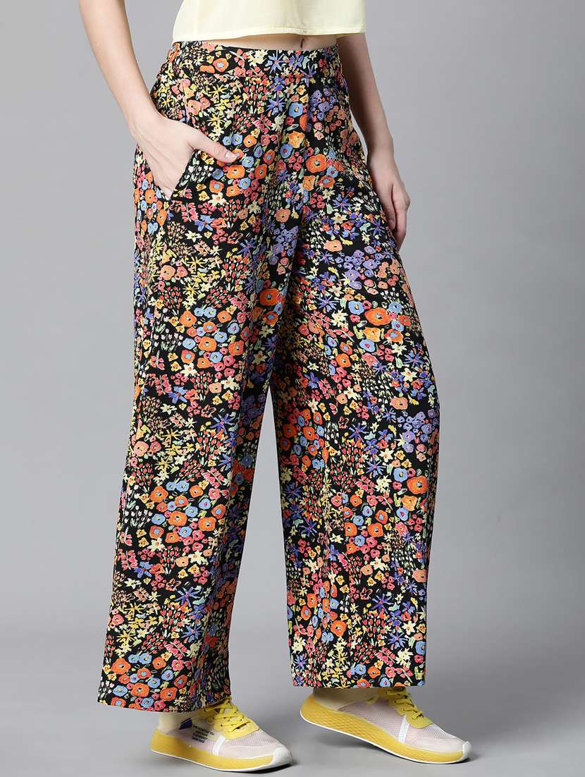 black floral printed wide leg trouser - 20593464 -  Standard Image - 1
