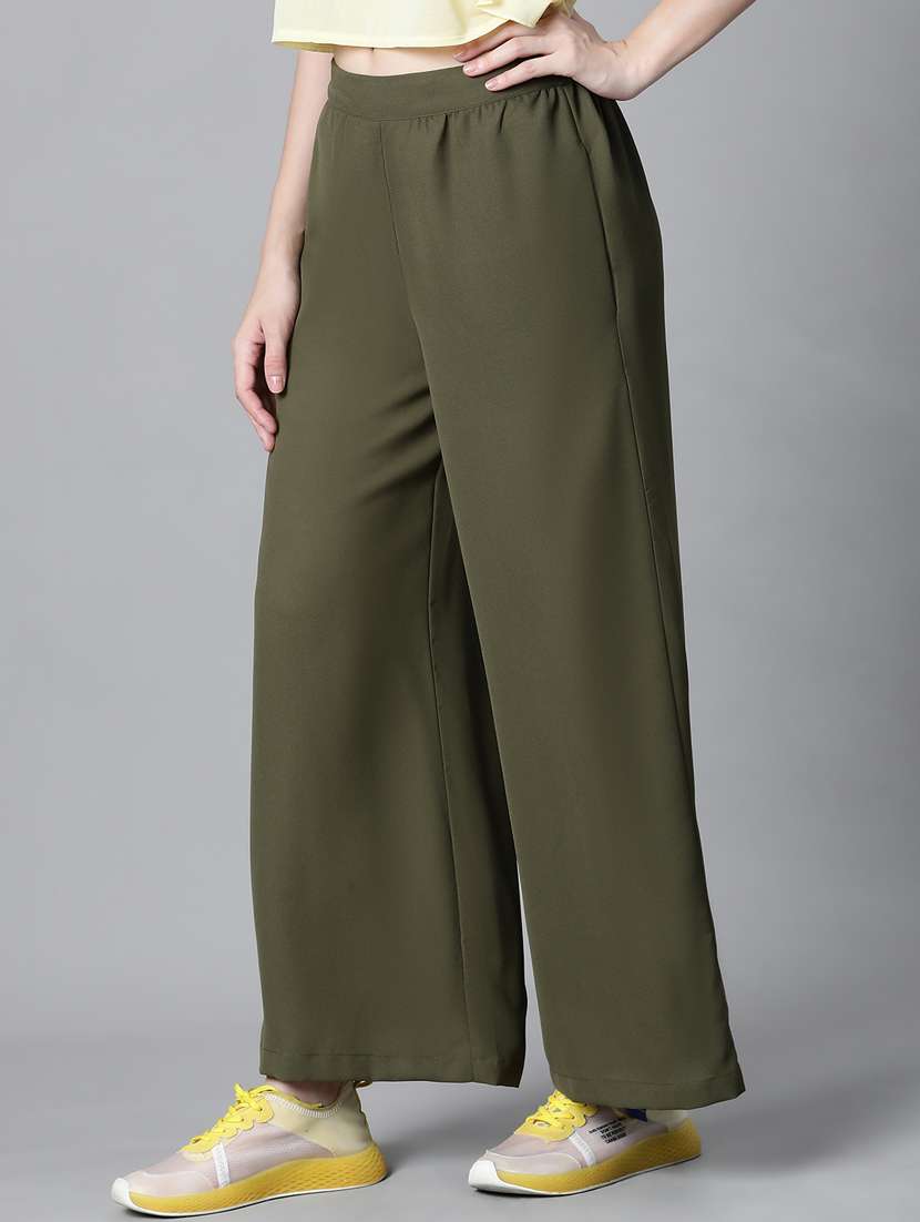 solid olive green flat front trouser - 20593465 -  Standard Image - 1