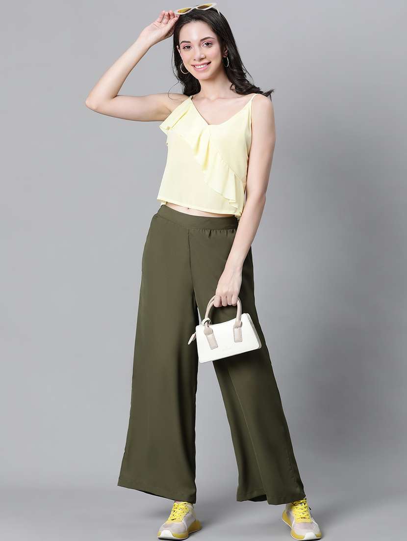 solid olive green flat front trouser - 20593465 -  Standard Image - 4
