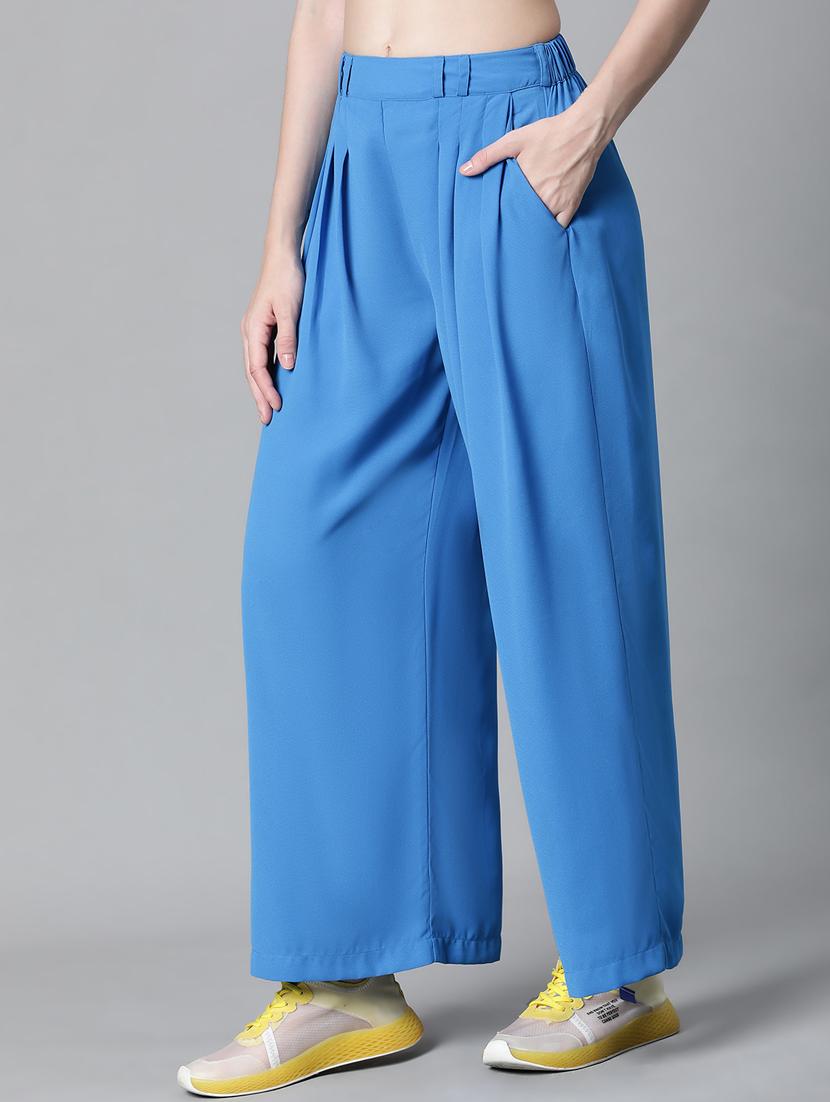 women solid mid rise pleated korean pants - 20593469 - Standard Image - 1