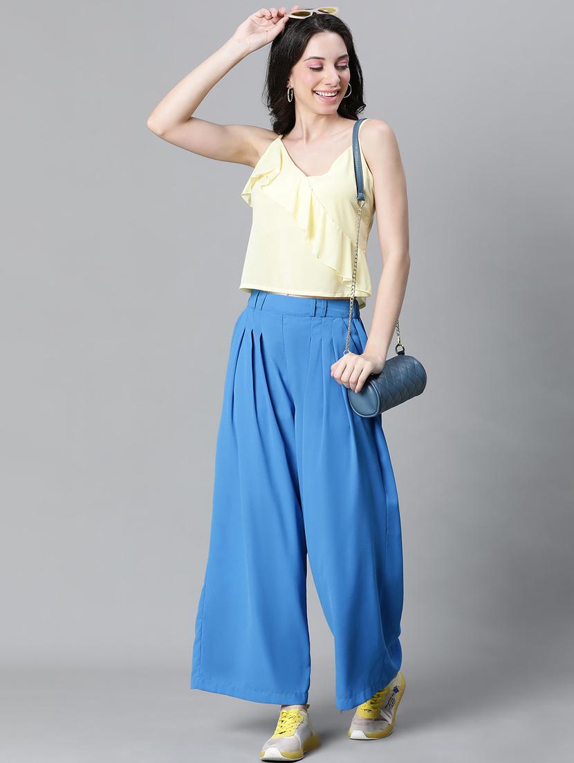 women solid mid rise pleated korean pants - 20593469 - Standard Image - 4