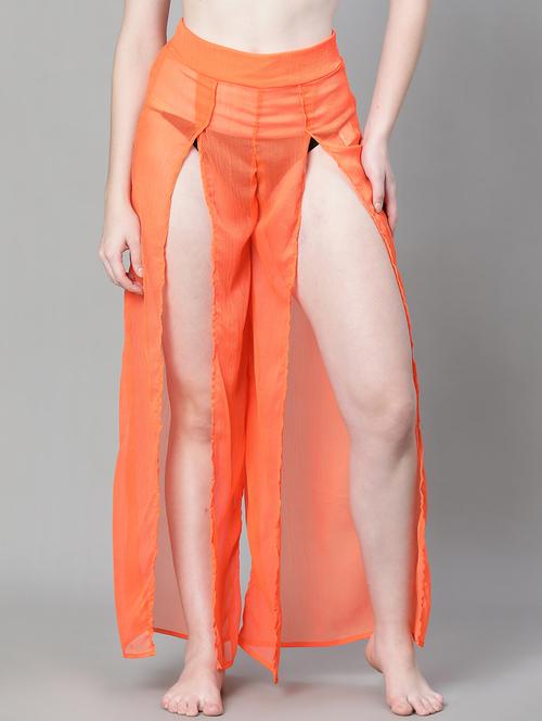 orange solid front high slit cover up pant - 20593473 - Standard Image - 0