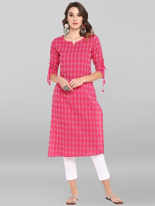 pink cotton straight kurta - 20593486 - Standard Image - 0