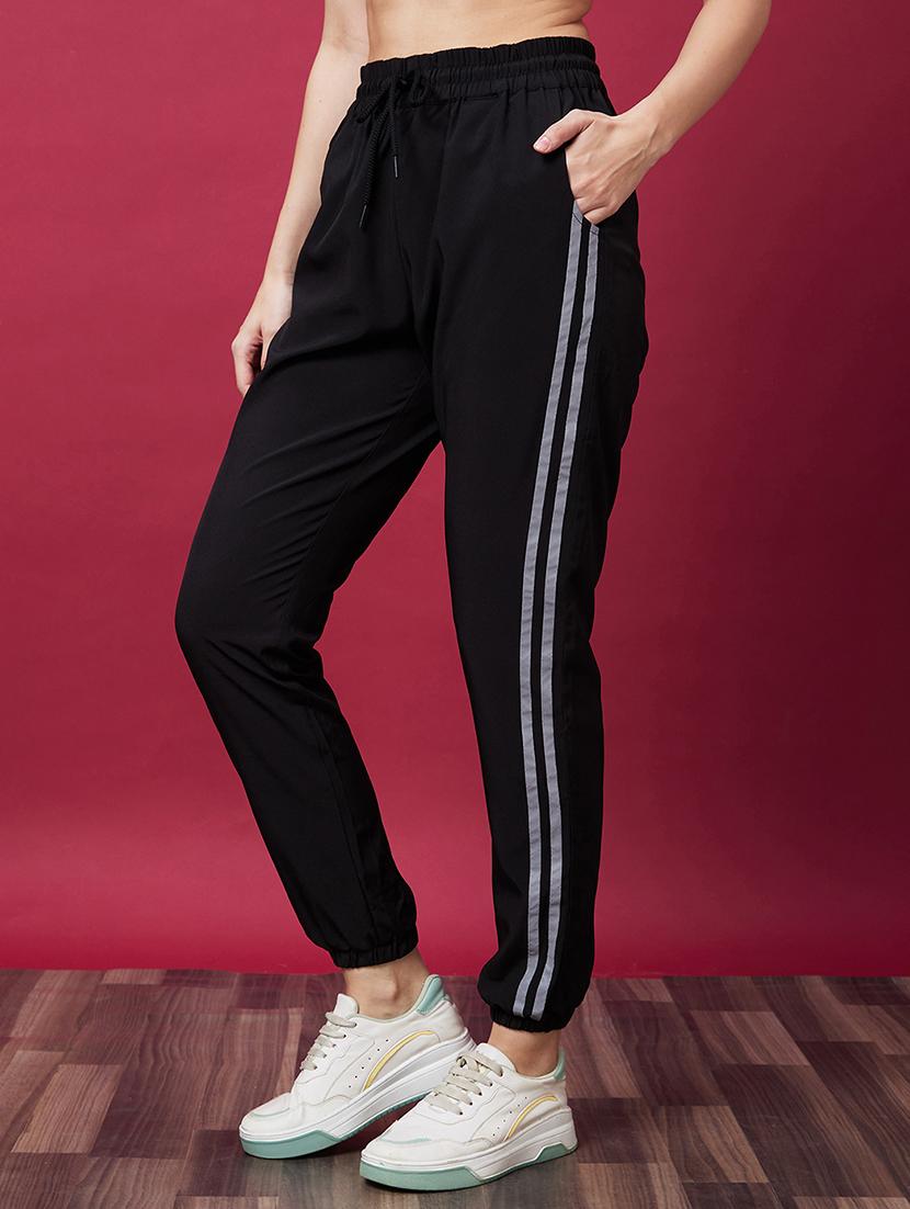 women high rise black solid track pant - 20594207 -  Standard Image - 1