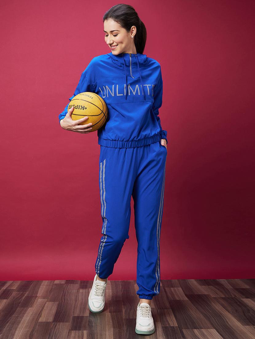 women high rise blue solid track pant - 20594208 - Standard Image - 4