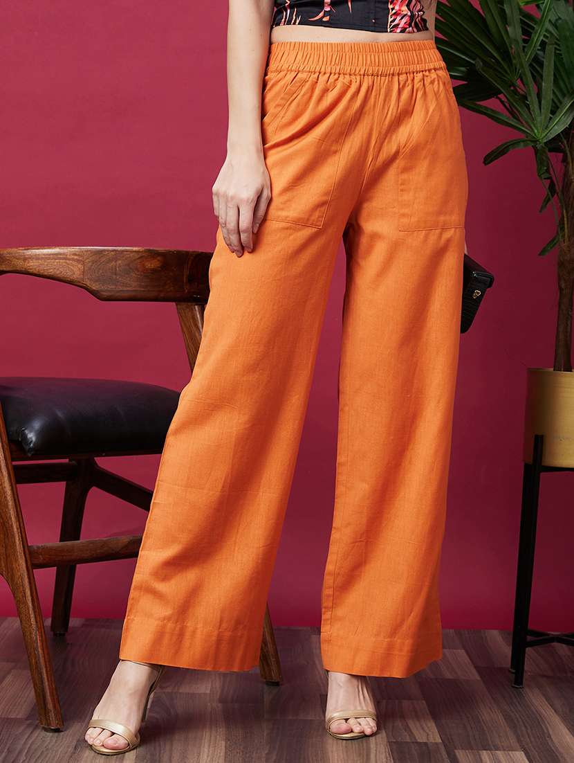 women solid wide leg trouser