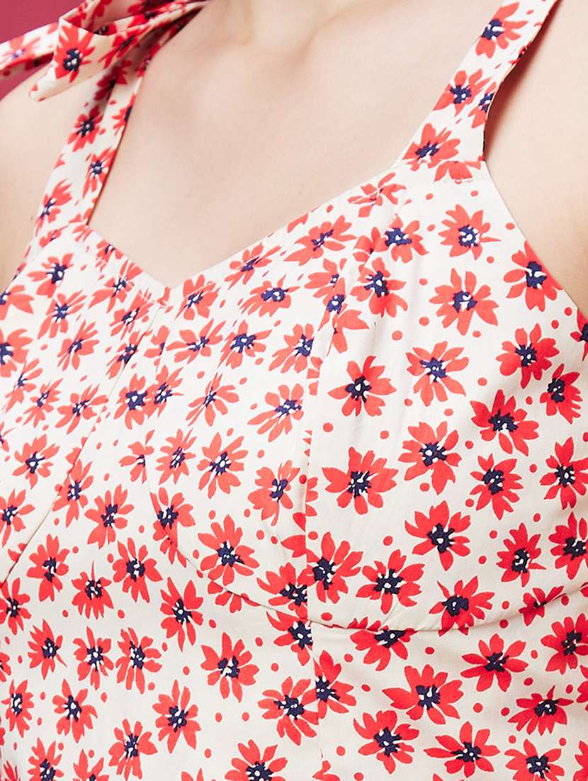 women cream floral printed tiered dress - 20594225 - Standard Image - 4