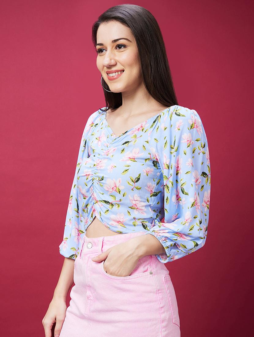 blue viscose crop top - 20594243 -  Standard Image - 1