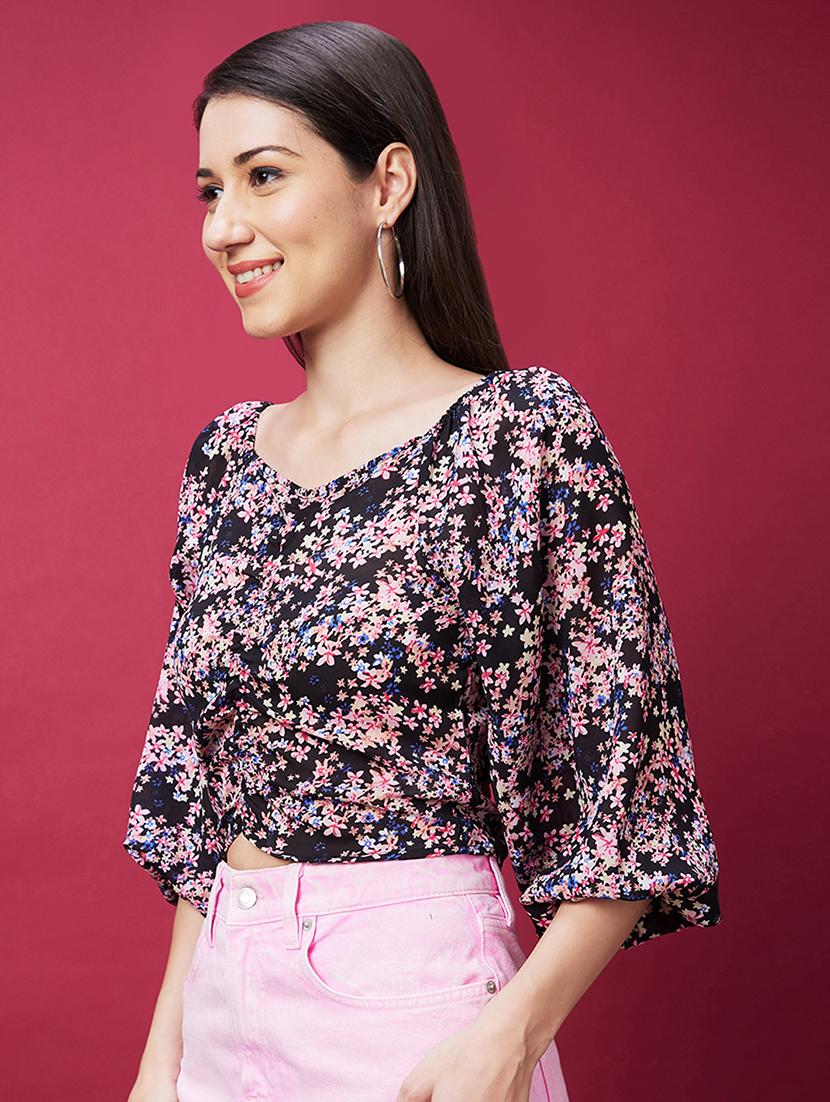 black viscose crop top - 20594244 -  Standard Image - 1