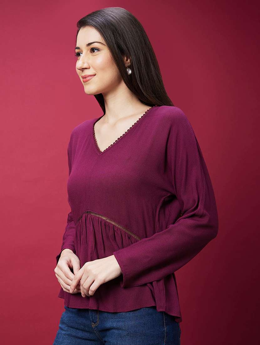 women purple solid full sleeve regular top - 20594261 -  Standard Image - 1