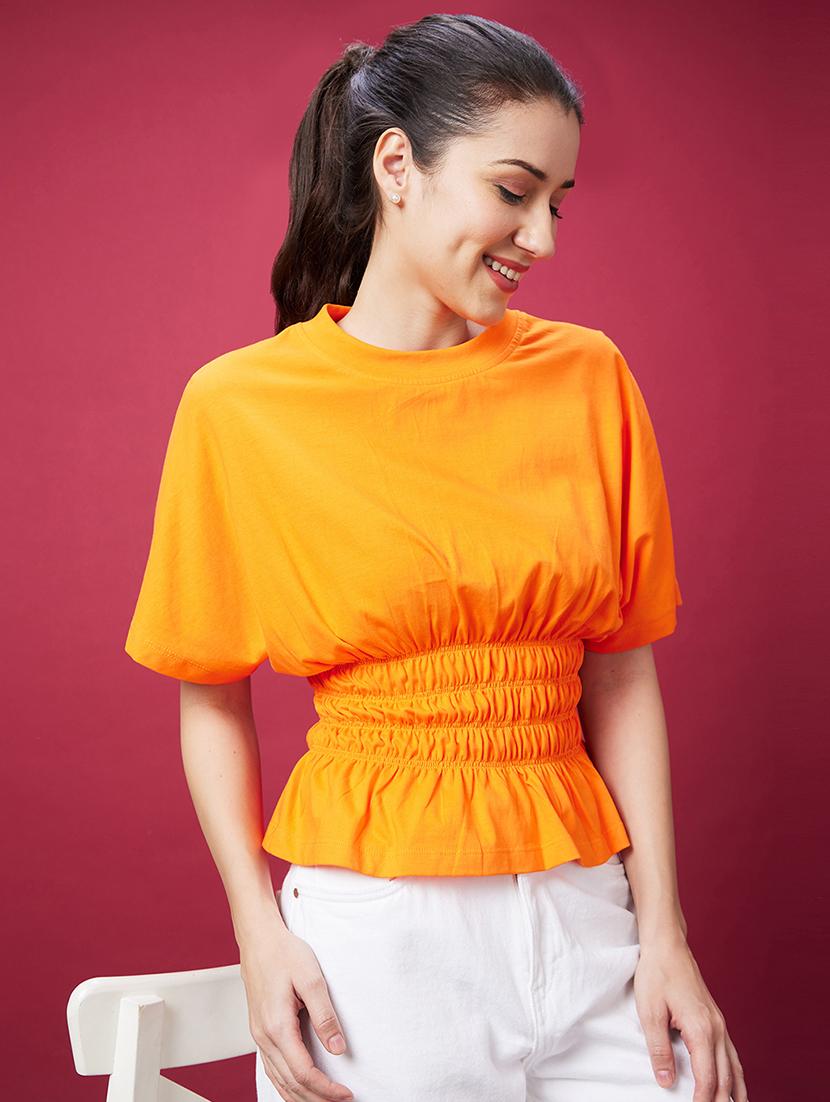 women orange solid peplum top - 20594263 -  Zoom Image - 0
