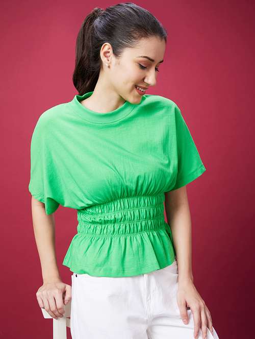 women green solid peplum top - 20594265 - Standard Image - 0