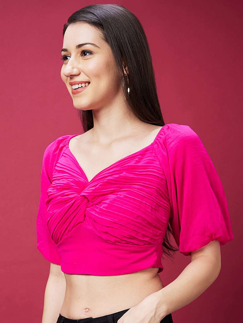 women pink solid crop top - 20594267 -  Standard Image - 1