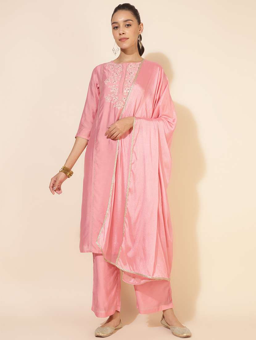 women three quarter sleeve kurta pant with dupatta set