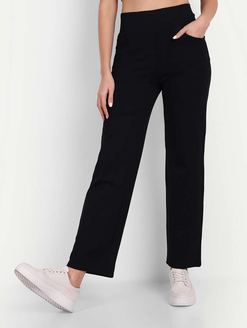 women black solids full length trousers