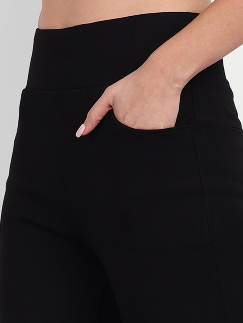 women black solids full length trousers - 20594337 - Standard Image - 4