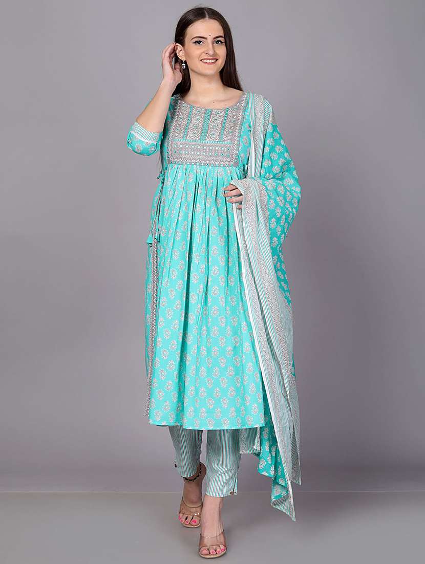 light blue embroidered work printed suit set - 20594413 -  Standard Image - 1