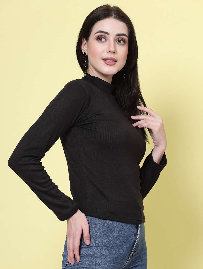 women solid black high neck top - 20594445 -  Standard Image - 1
