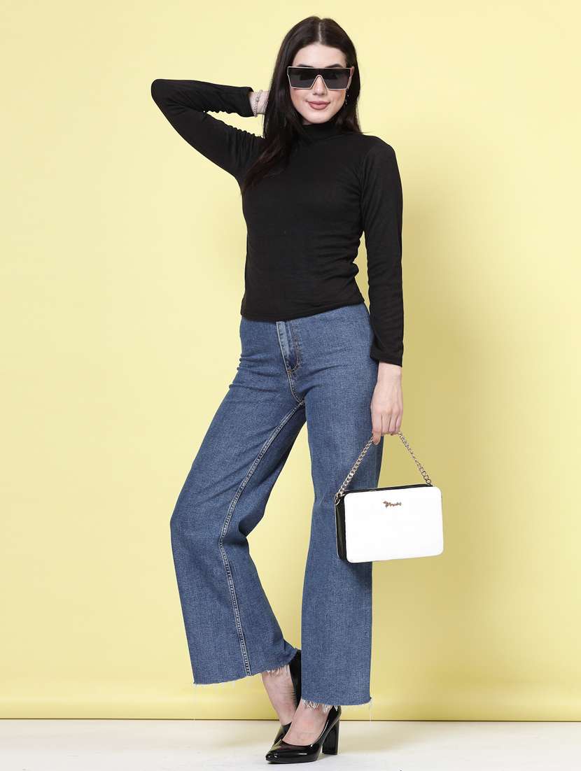 women solid black high neck top - 20594445 -  Standard Image - 4
