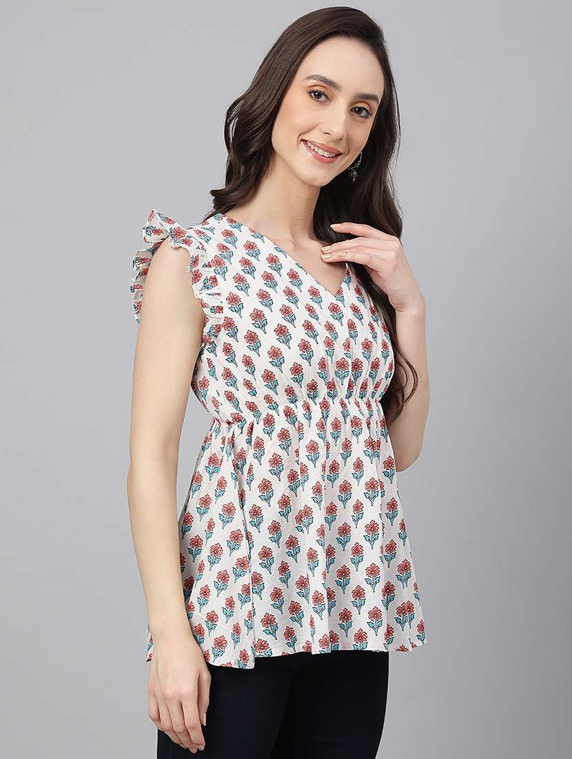 women white floral printed flared top - 20594470 -  Standard Image - 1