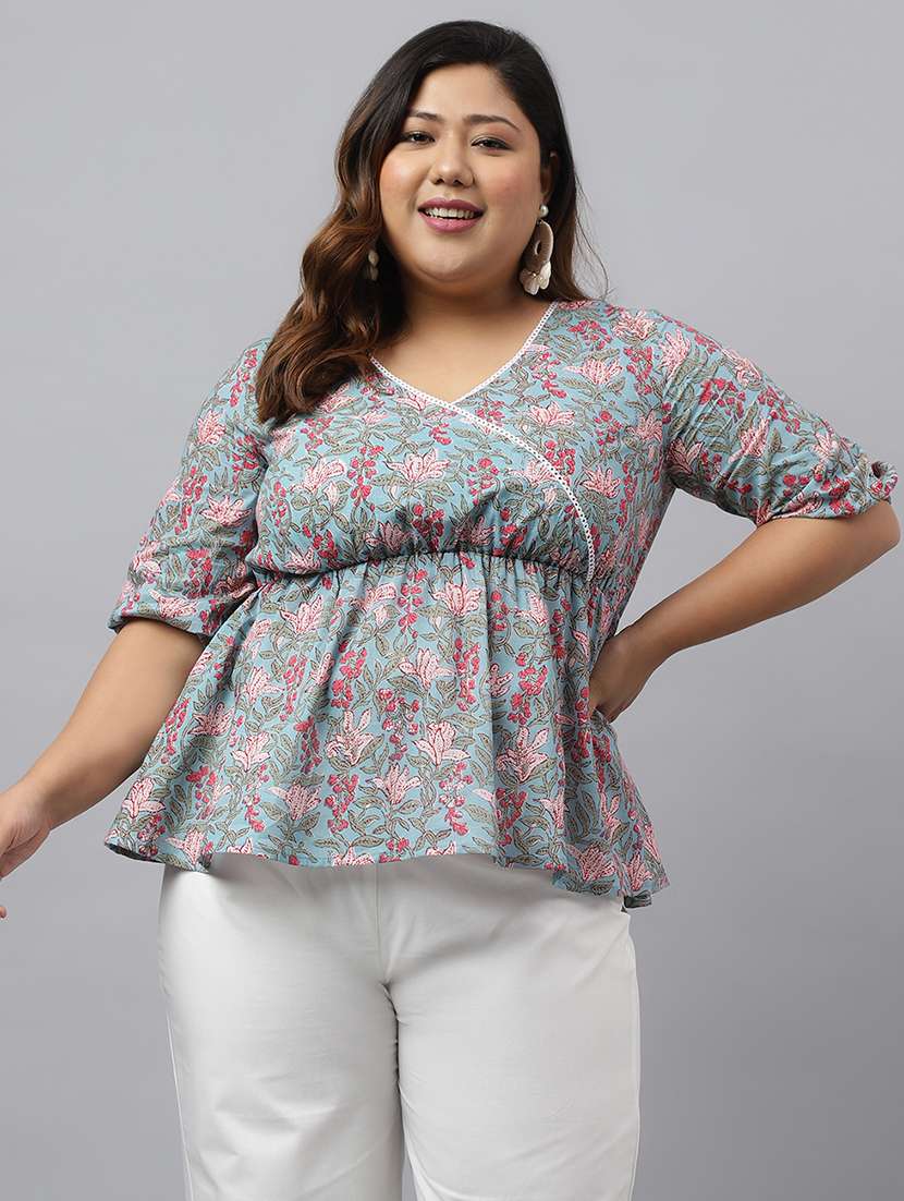 women blue printed plus size top