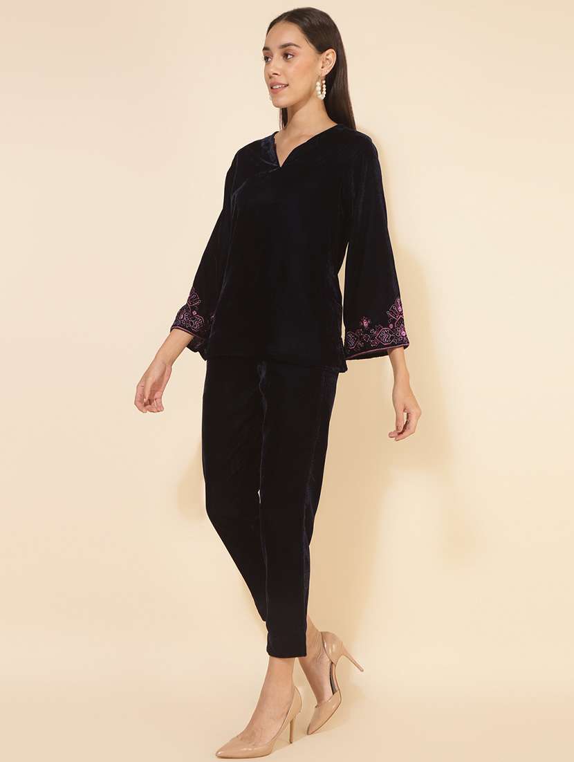 navy blue velvet coord set - 20594493 - Standard Image - 1