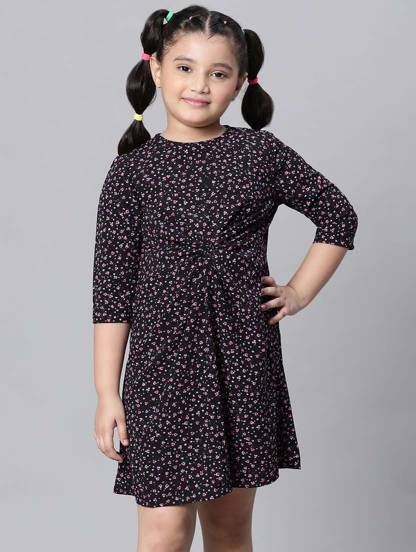 girls round neck three quarter sleeves frock