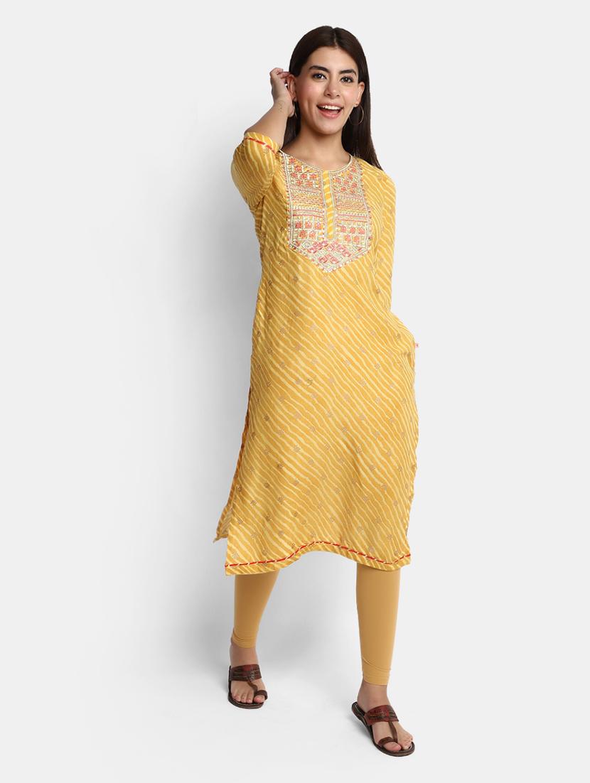 yellow leheriya printed straight kurta - 20594613 -  Standard Image - 1
