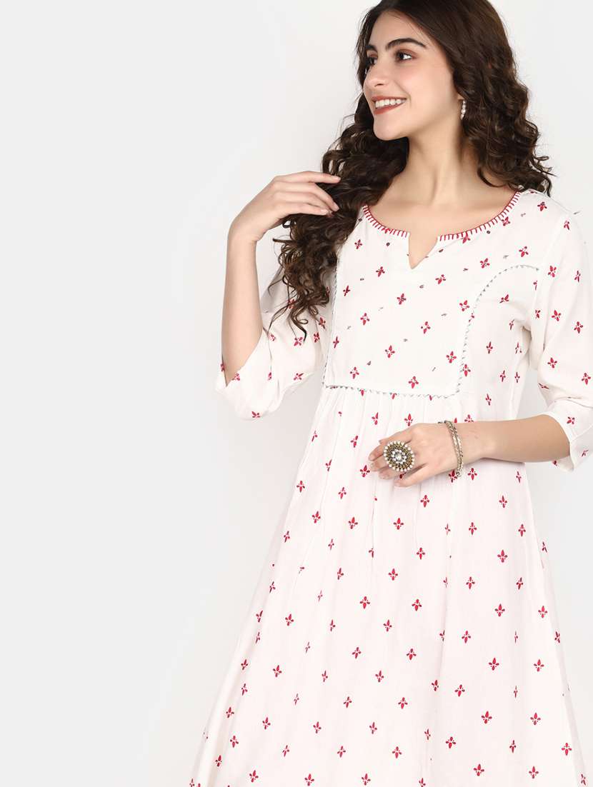 white printed rayon a-line kurta - 20594637 -  Standard Image - 4