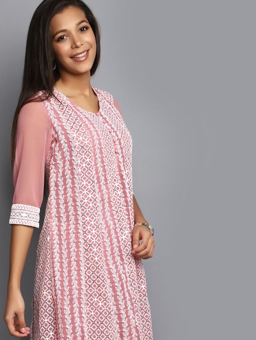 mauve embroidered cotton kalidar kurta - 20594638 - Standard Image - 4