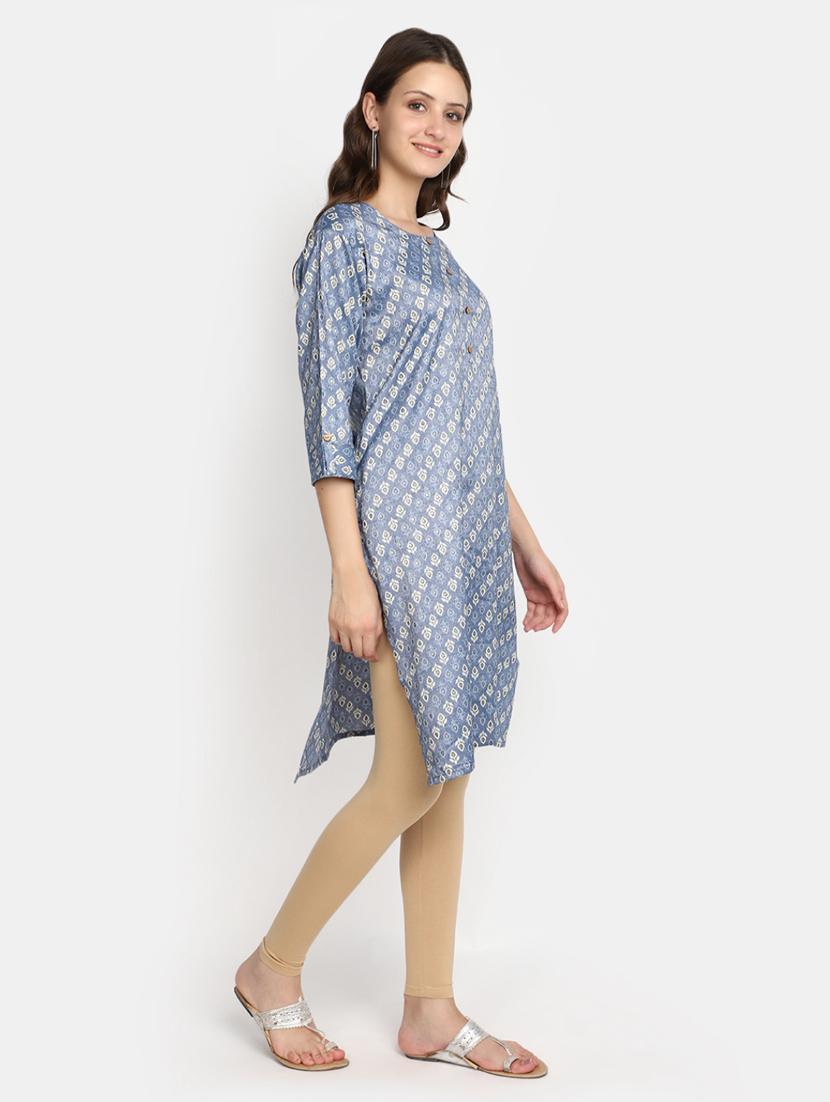 blue printed rayon straight kurta - 20594642 - Standard Image - 1